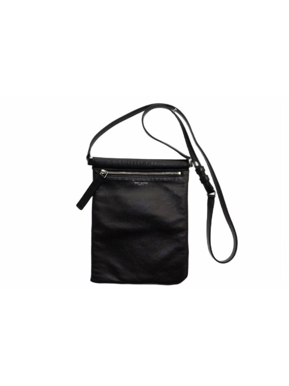 Saint Laurent Paris Flat Cross Belt Bag Leather Shoulder Crossbody Black
